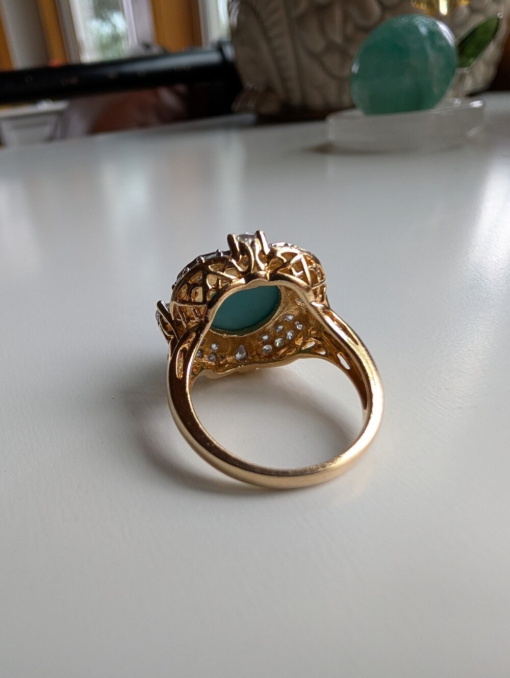 Sleeping Beauty Turquoise Halo 925 Sterling Silver Gold Plated Cocktail Ring, 7 - Picture 5 of 13